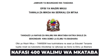 TAMISEMI 400 Contract Teacher Vacancies 2026